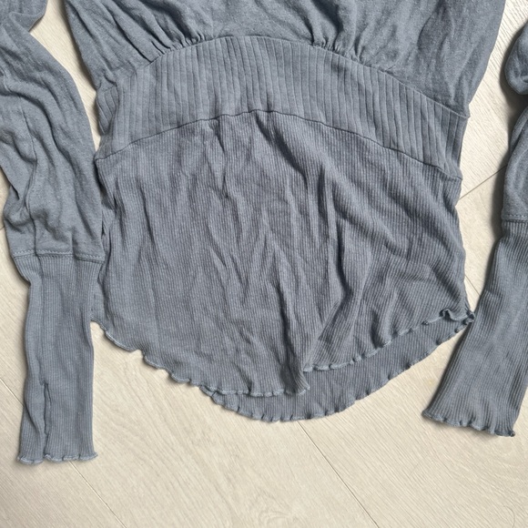 Free People We The Free Blue Cotton Linen Blend V-Neck Empire Waist Top XS - Picture 10 of 16